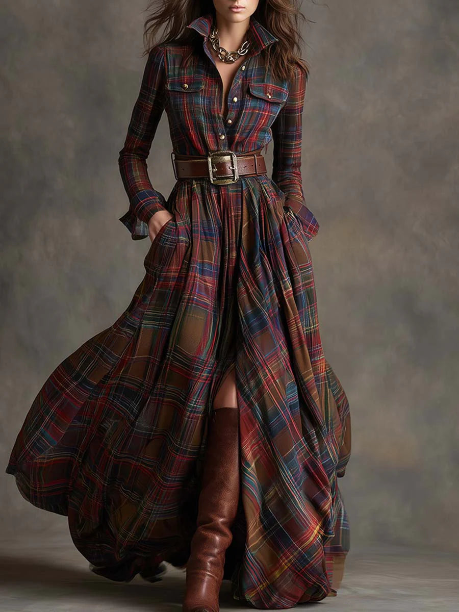 Elvira | Checkered Belted Waist Dress