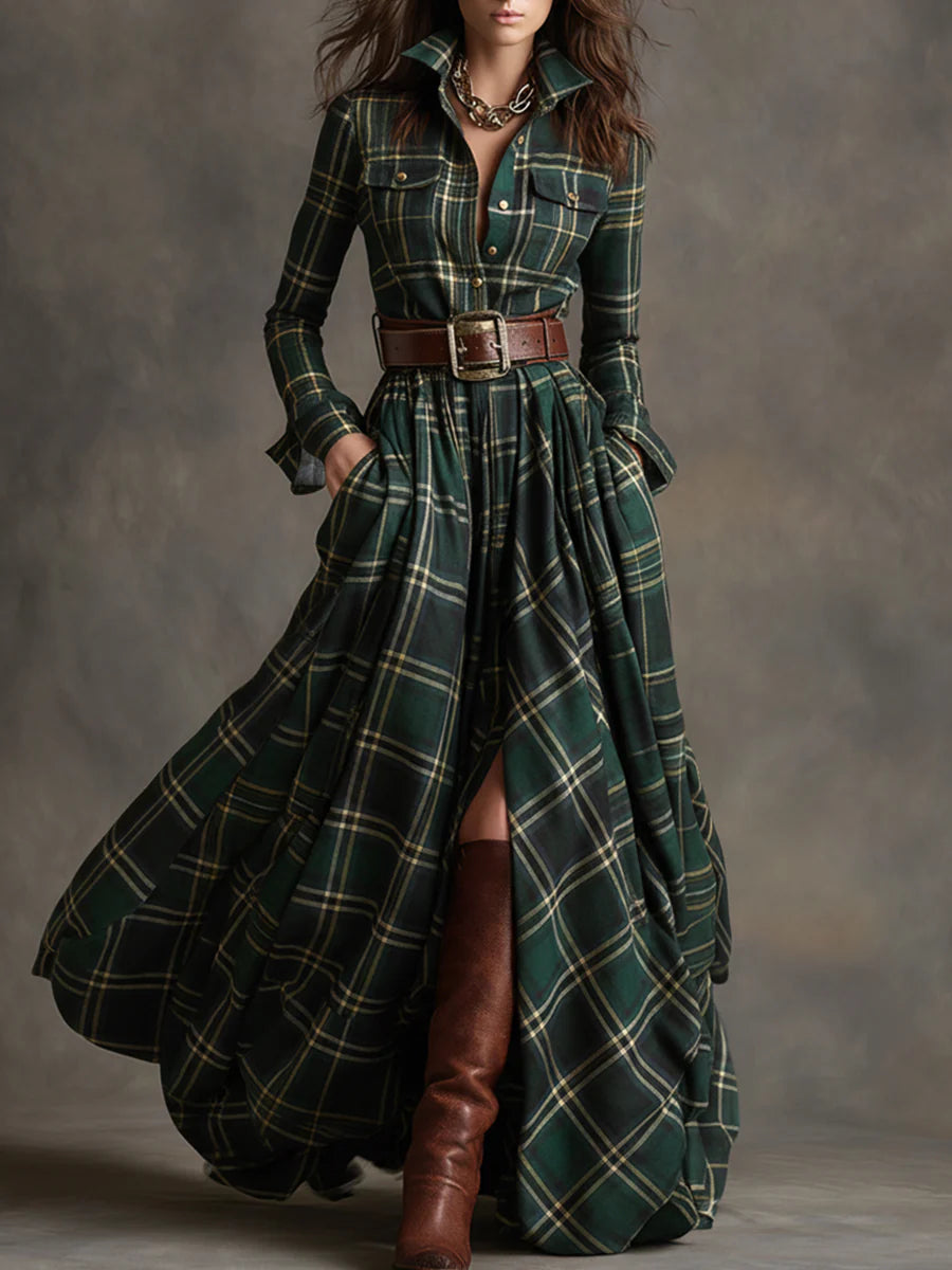 Elvira | Checkered Belted Waist Dress