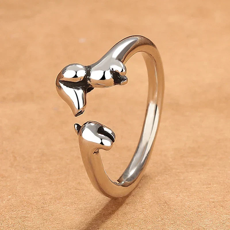Silver Dachshund Hug Ring