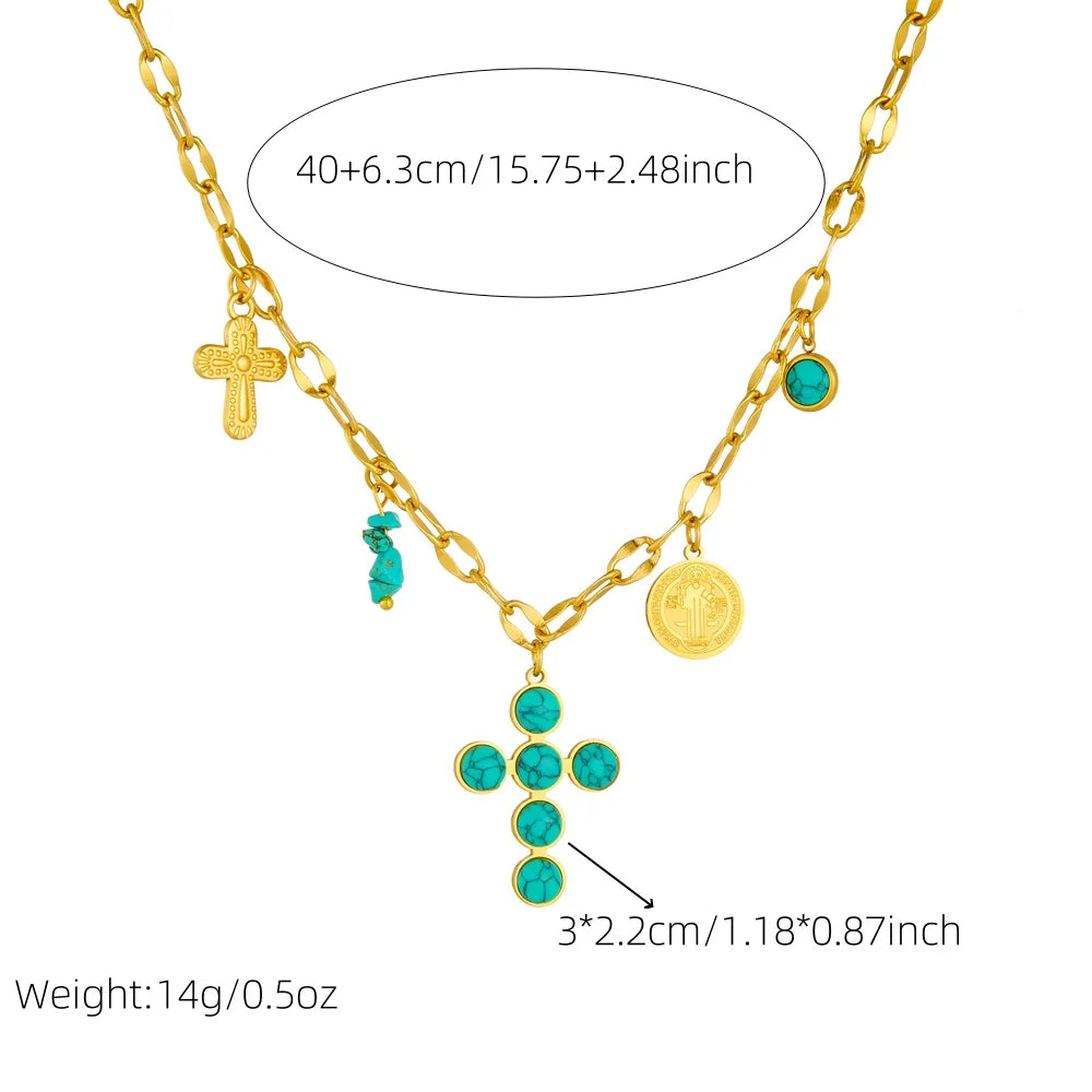 Blessed Turquoise Gemstone Cross Necklace