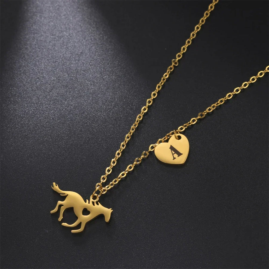 Stainless Steel Initial & Horse Necklace