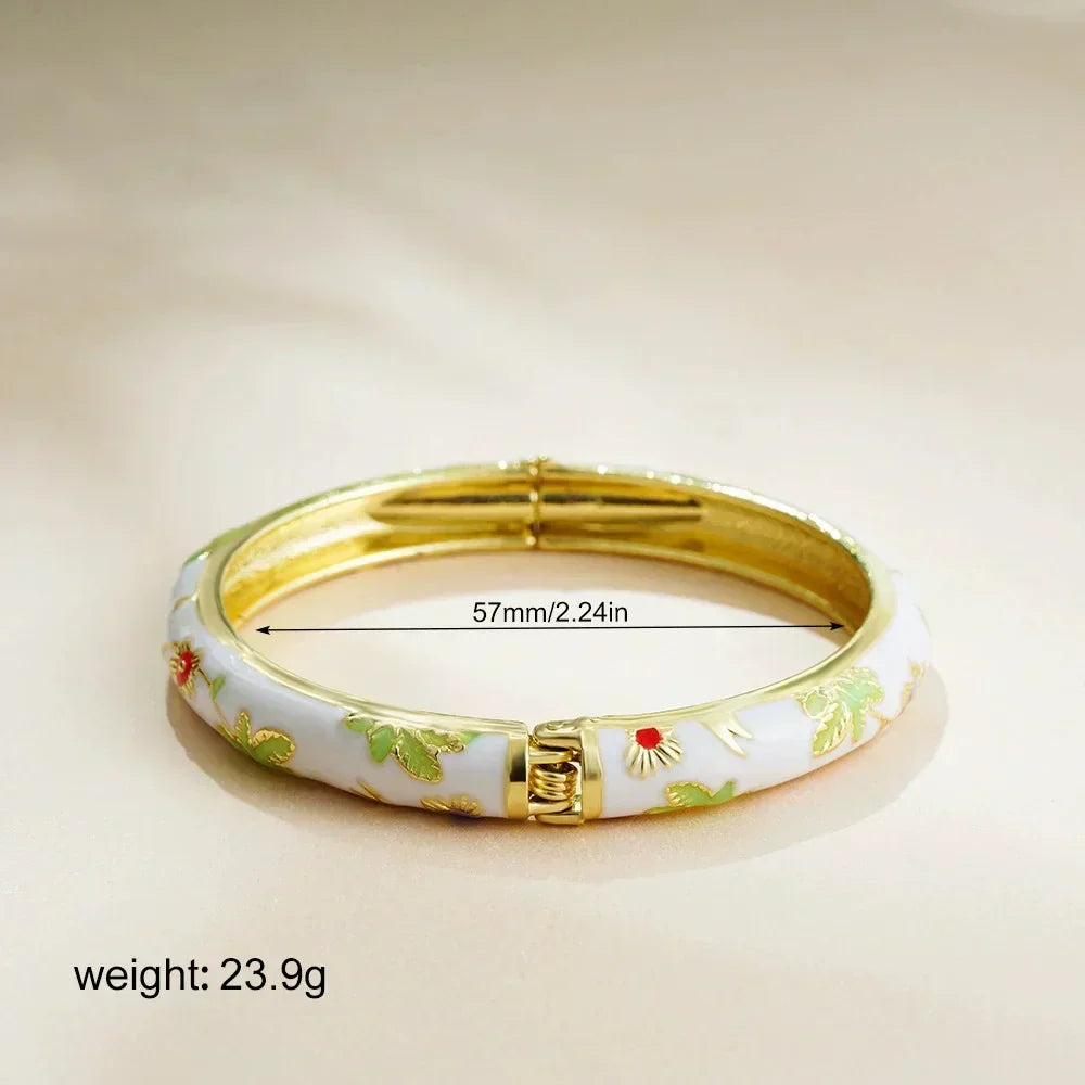 Elegant Vintage Floral Cloisonné Bangle