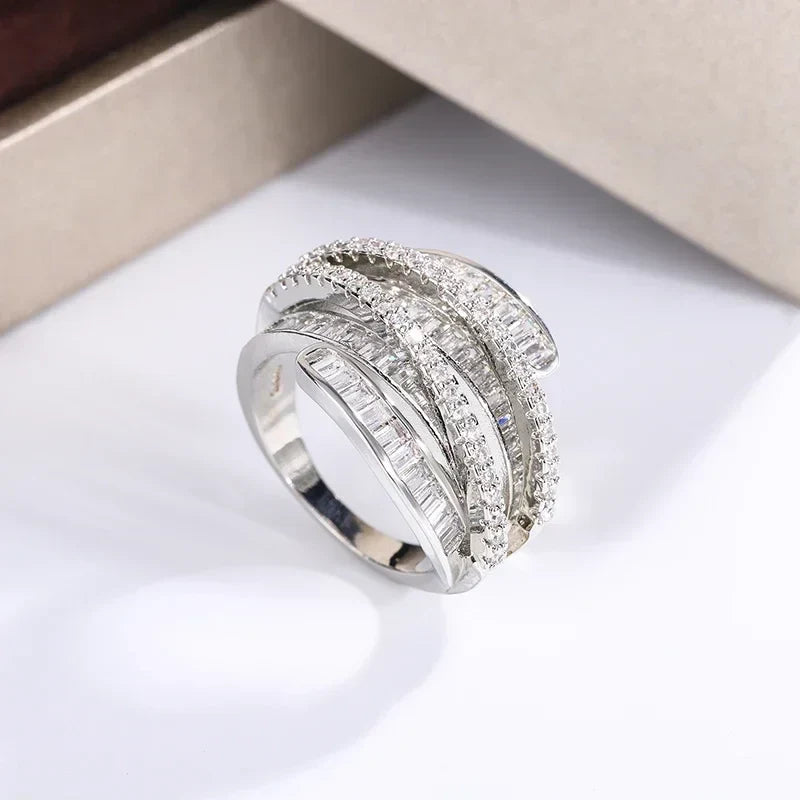 Polished Adjustable Silver Zircon Ring
