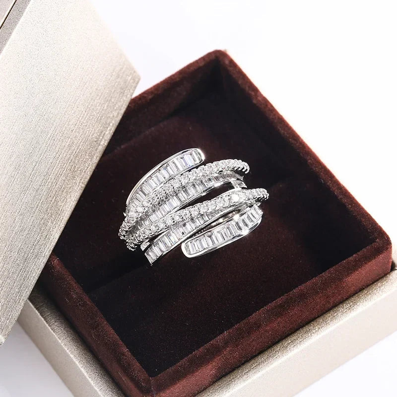 Polished Adjustable Silver Zircon Ring