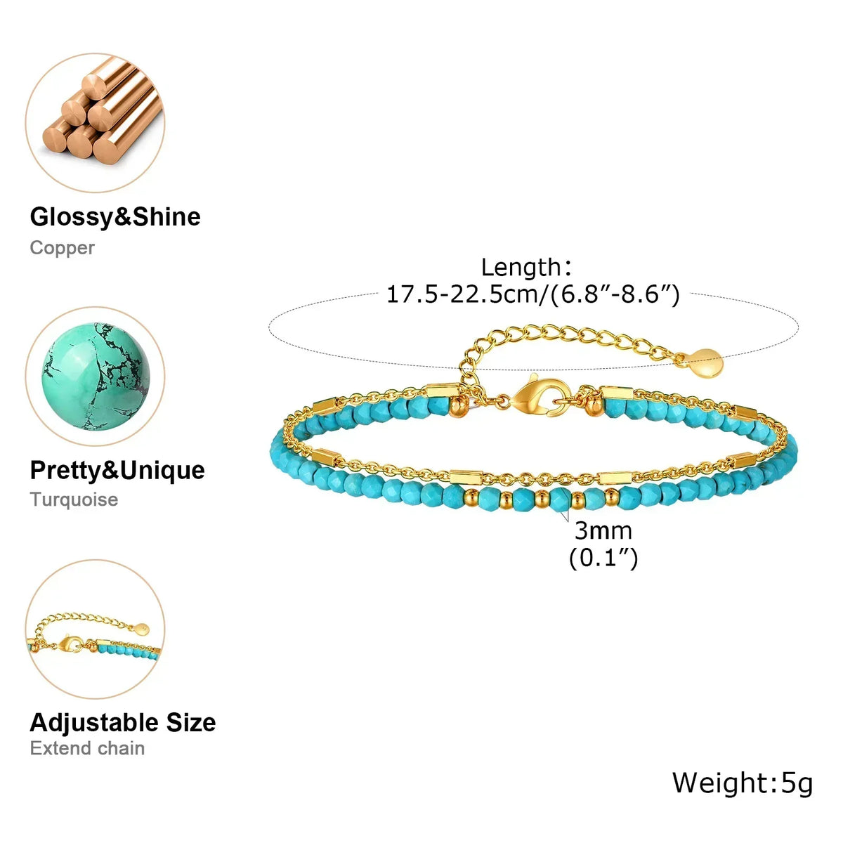 Radiant Gold Turquoise Chain Bracelet