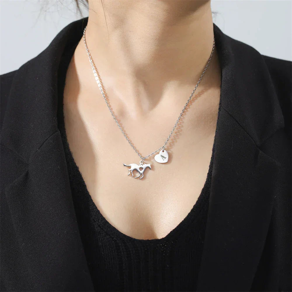 Stainless Steel Initial & Horse Necklace