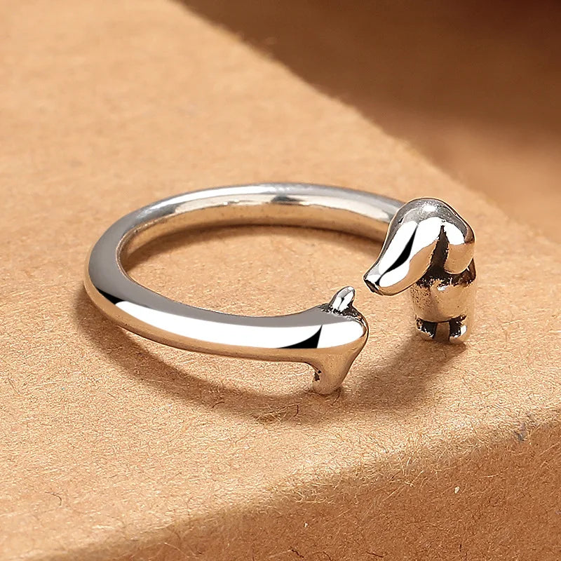 Silver Dachshund Hug Ring