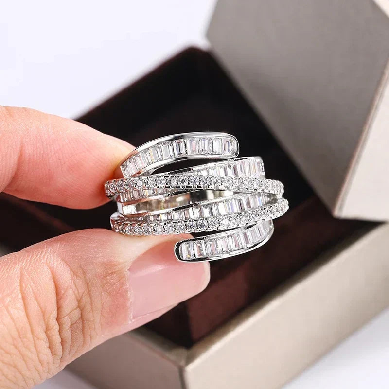 Polished Adjustable Silver Zircon Ring