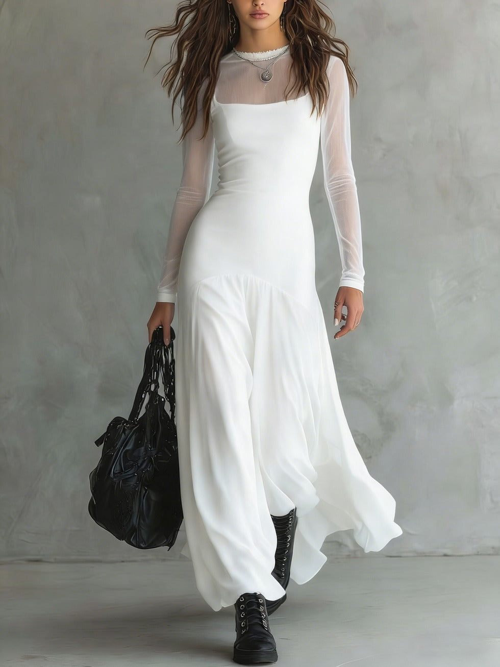 Mia | Elegant Sheer Sleeve Maxi Dress