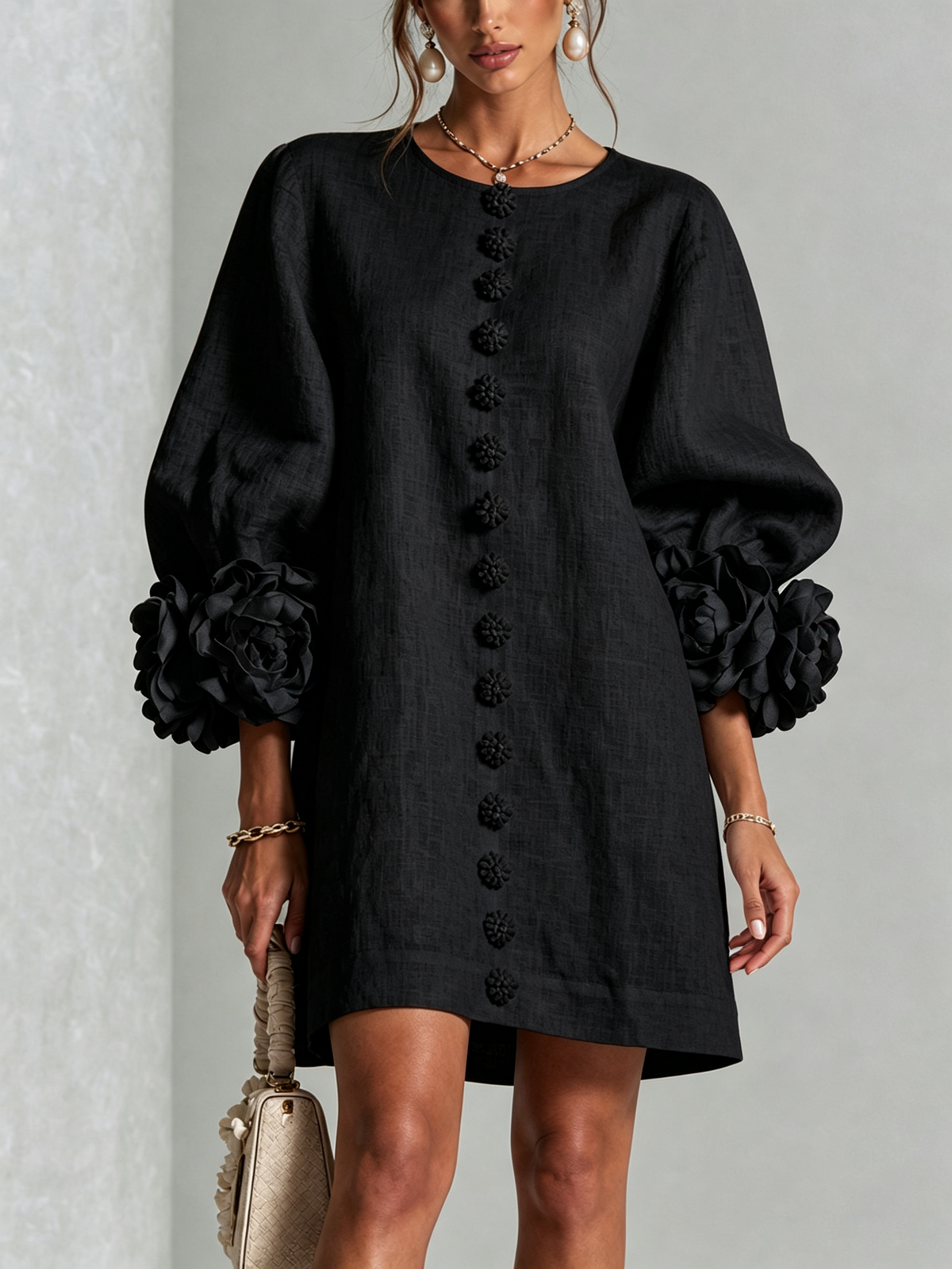 Valentina | Relaxed Rosette Cuff Dress
