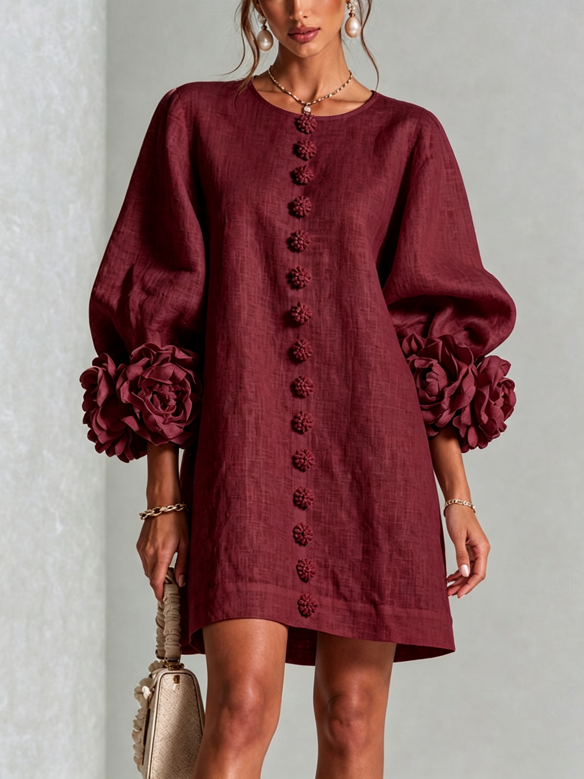 Mireille | Elegant Sculpted Cuff Mini Dress
