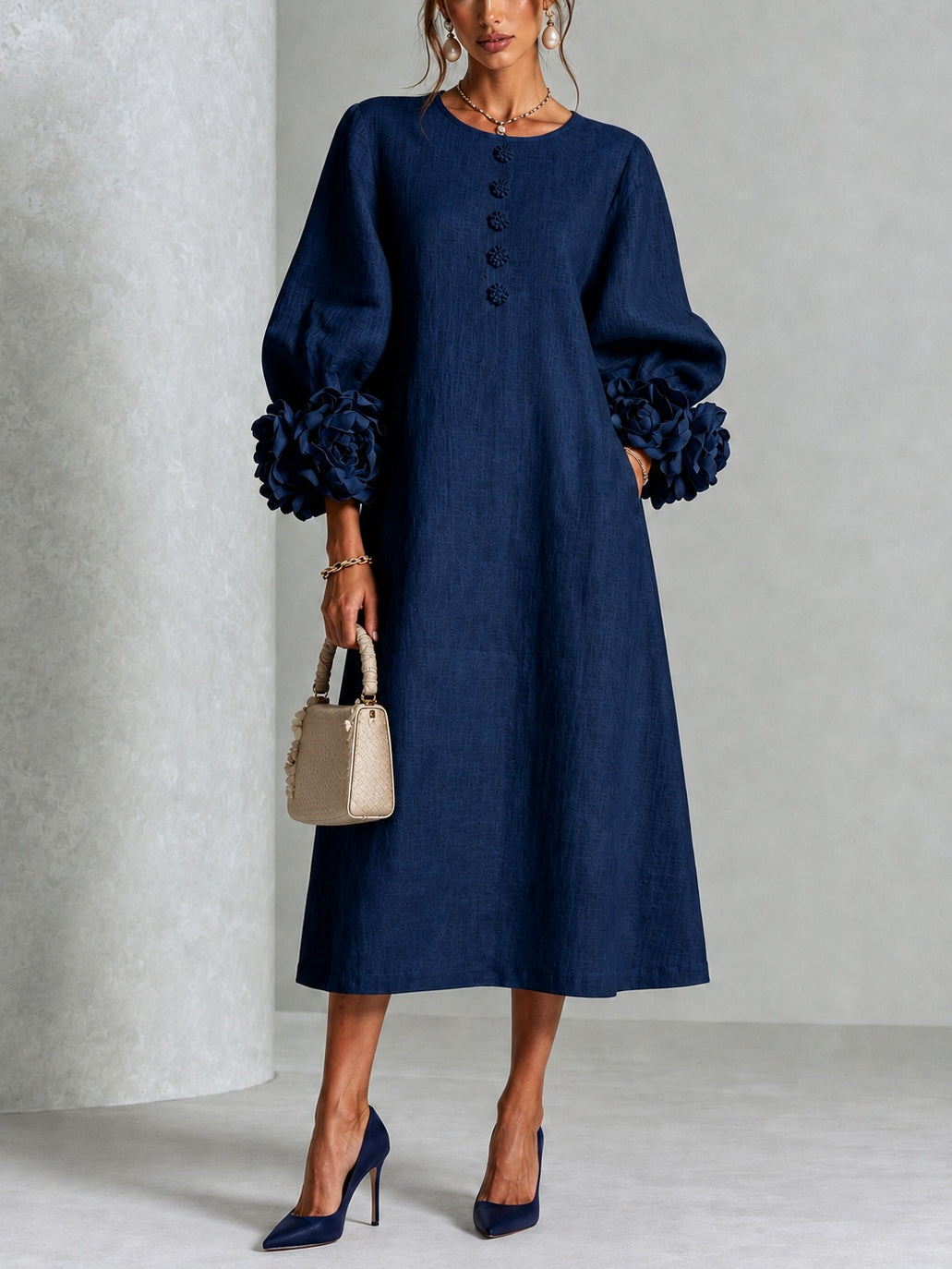 Una | Soft Rosette Cuff Dress
