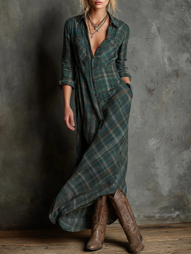 Hanna | Checkered Shirt Maxi Dress
