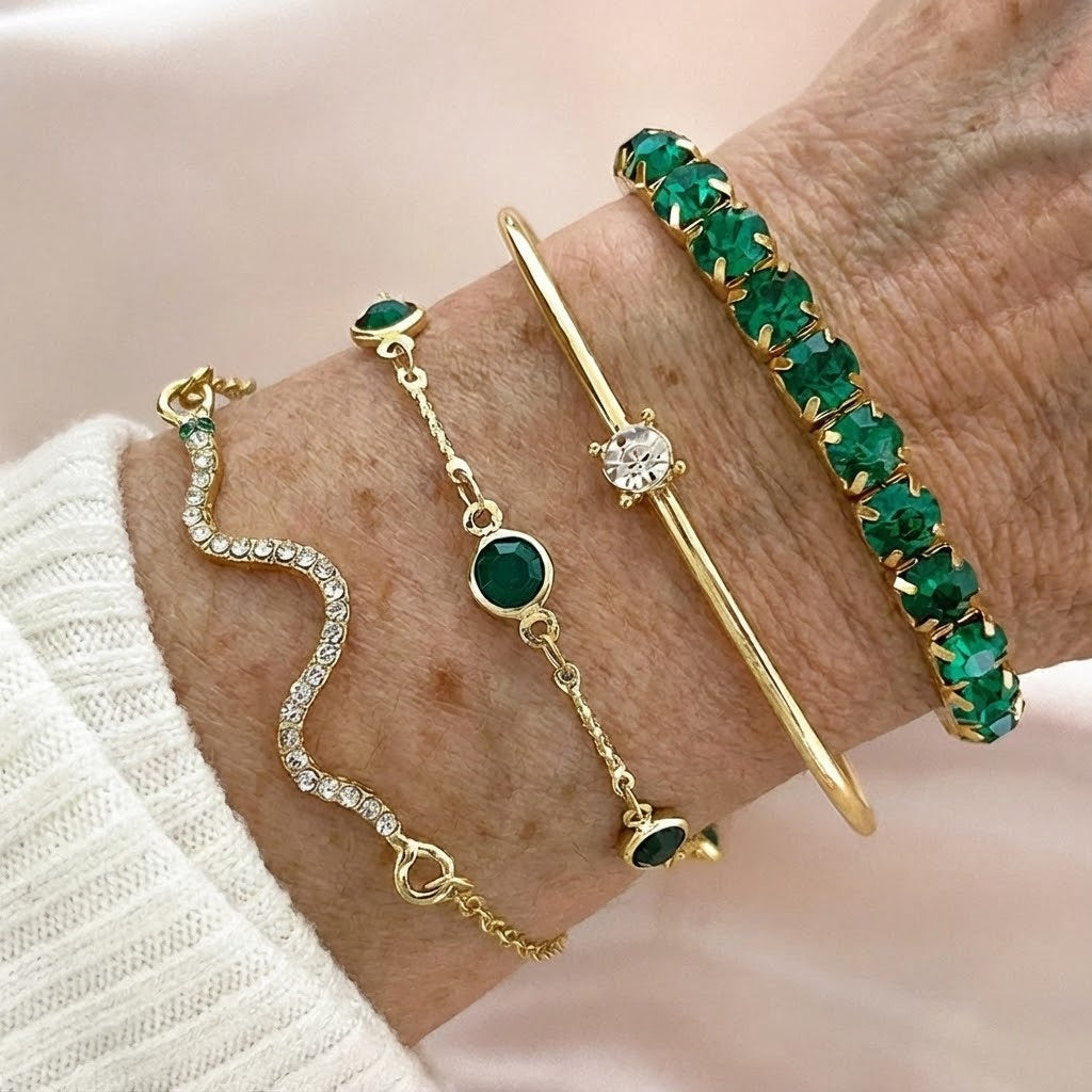 Emerald Layered Bracelet Set