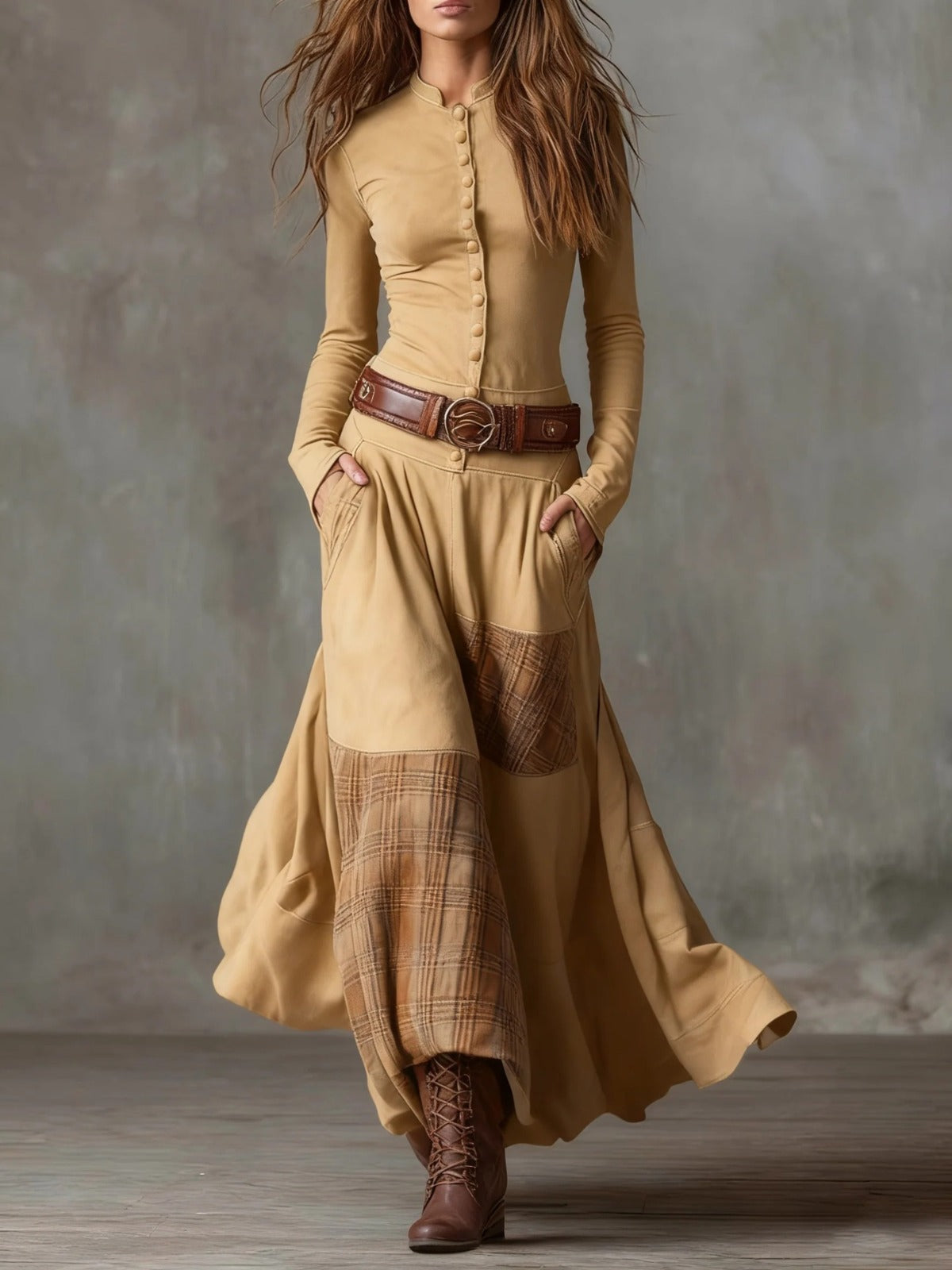Corinna | Patchwork Belted Maxi Dress