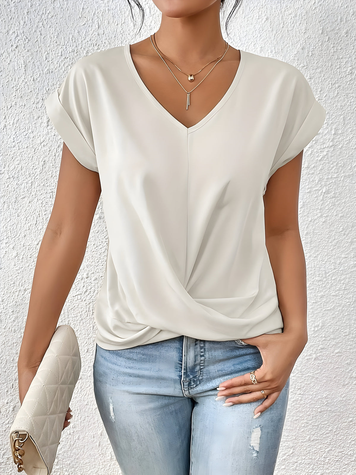 MEIKA™ – Classic Twist Detail V-Neck Top