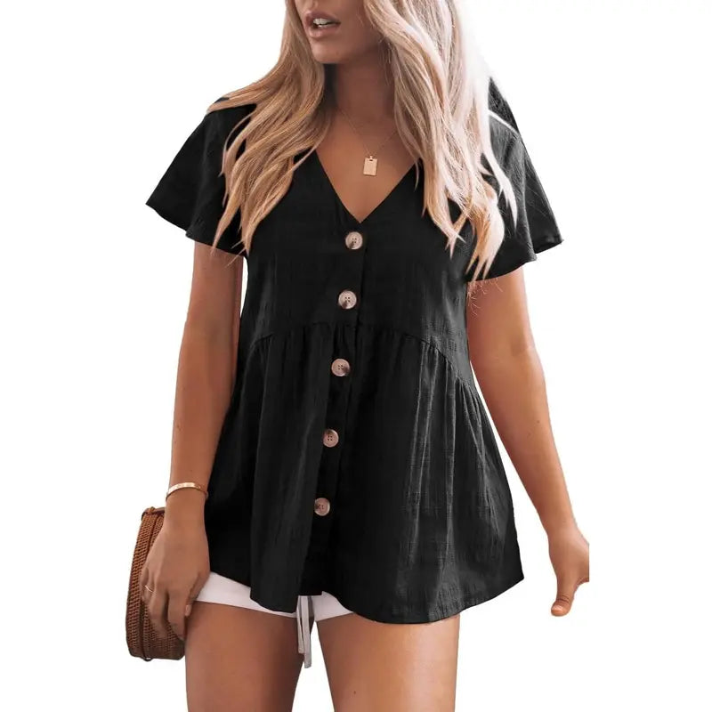 DELINA™ – Casual Cozy V-Neck Peplum Blouse