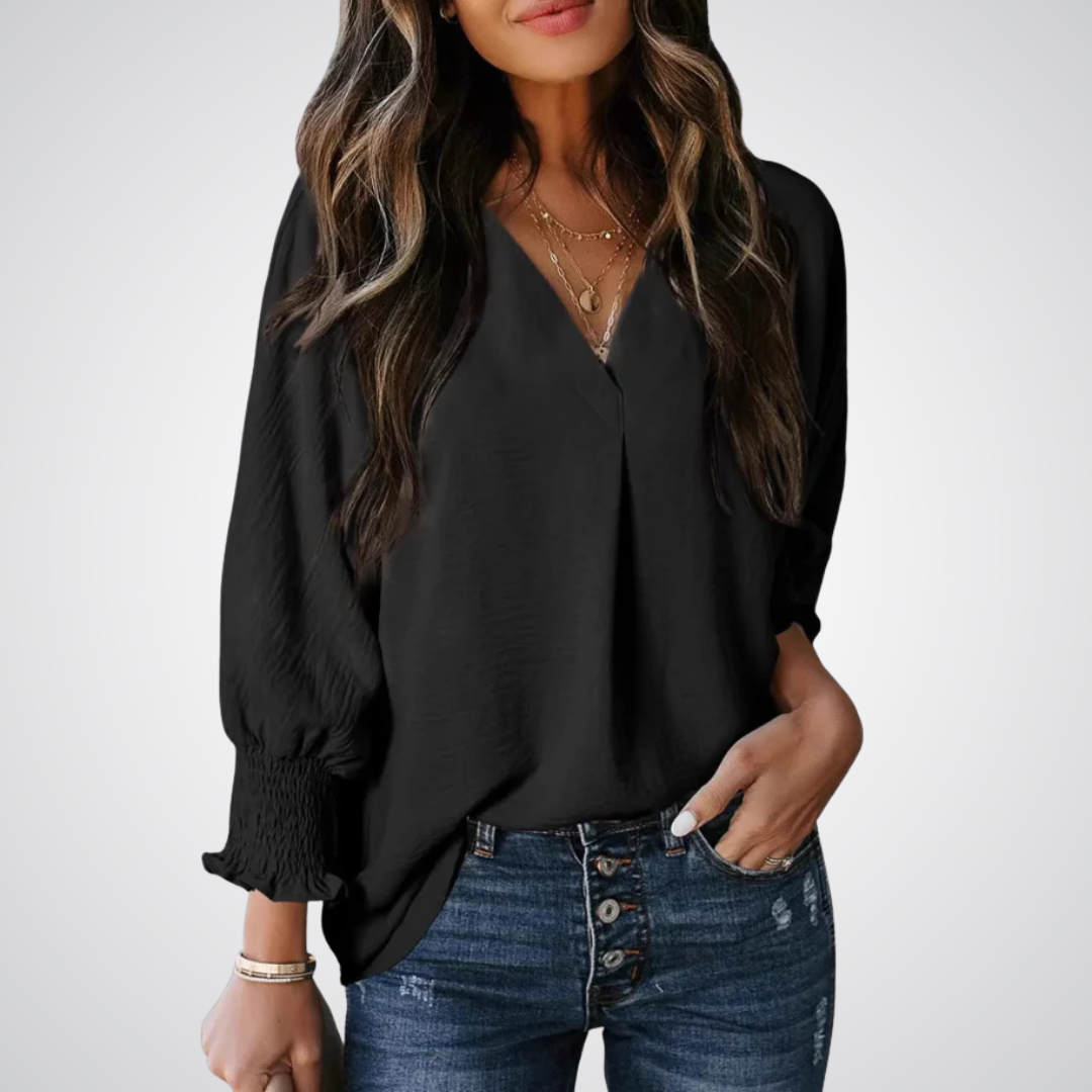 LEILA™ – Classic V-Neck Tunic Blouse