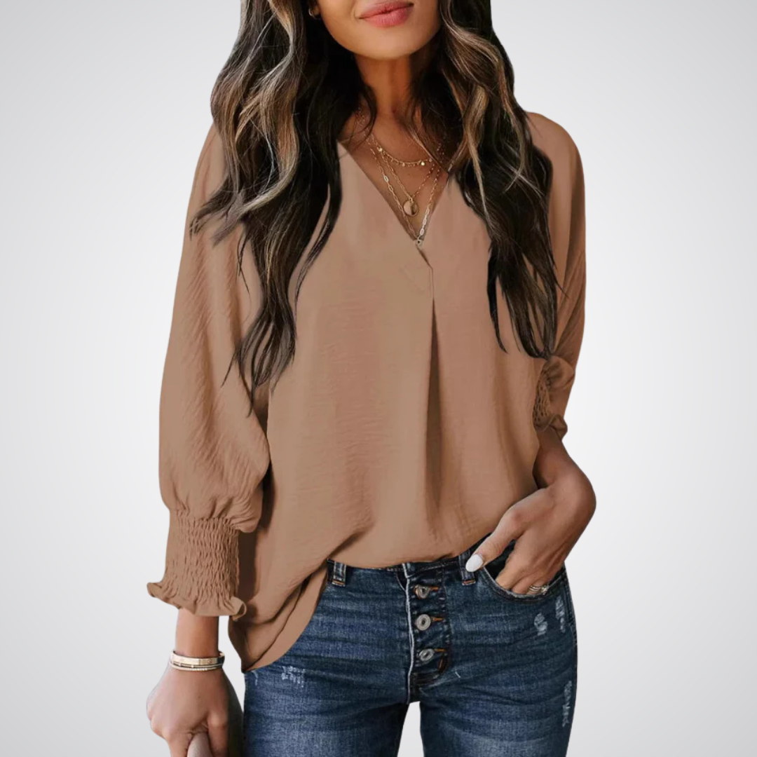 LEILA™ – Classic V-Neck Tunic Blouse