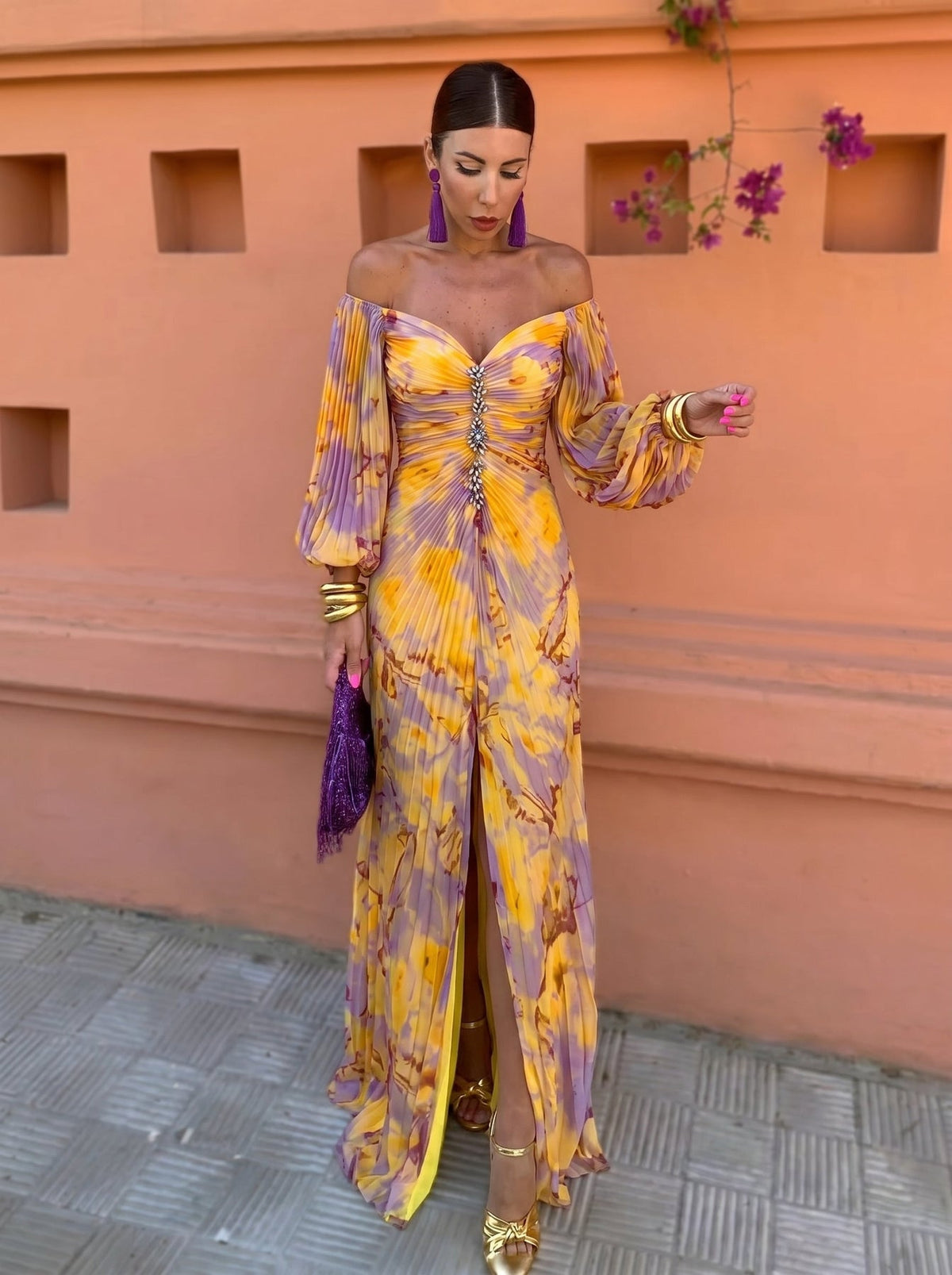 Saga | Golden Floral Maxi Dress