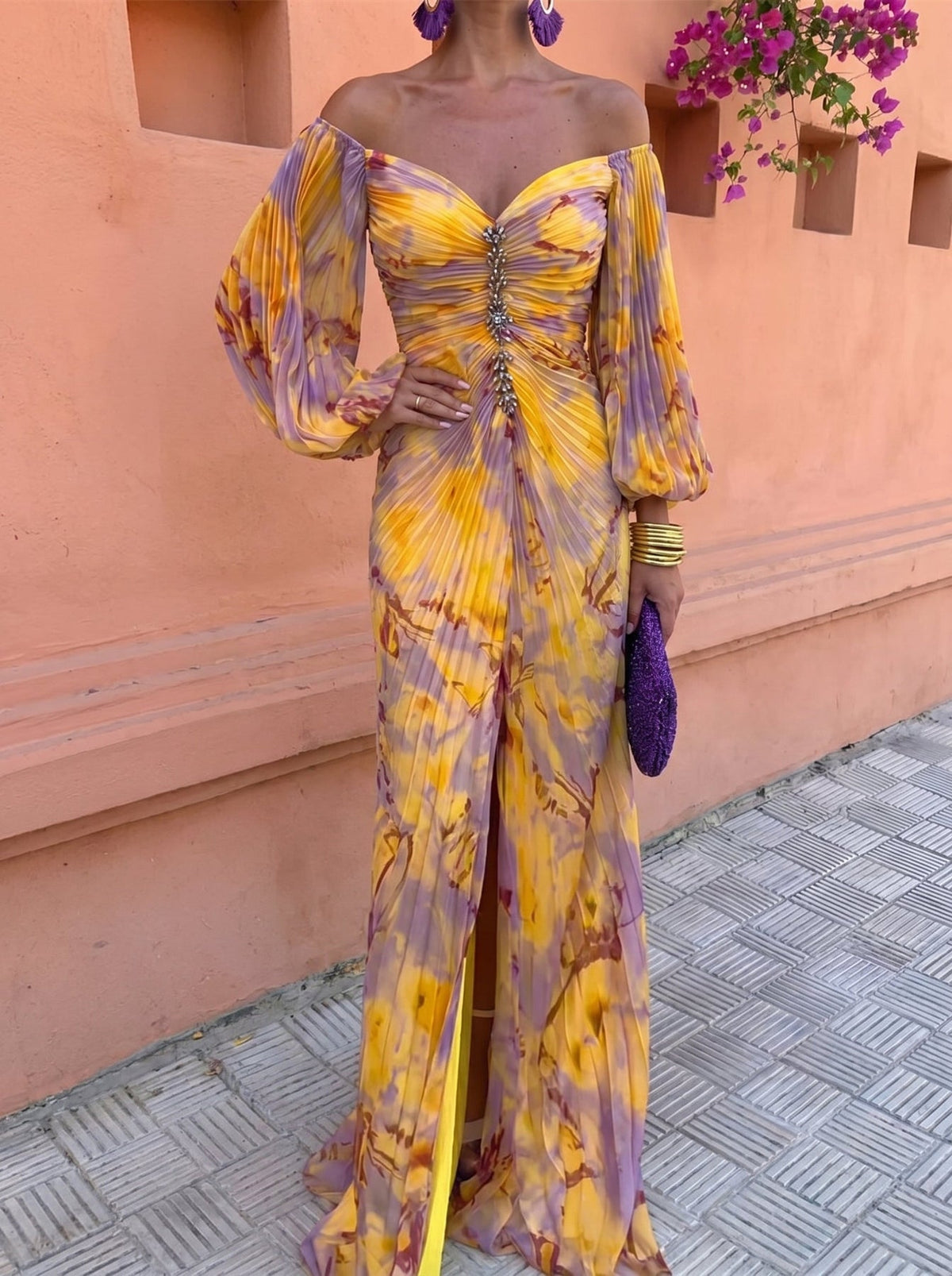 Saga | Golden Floral Maxi Dress