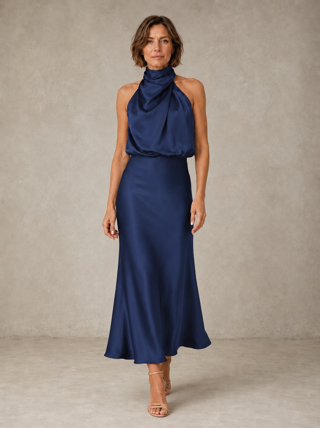 Felicia | Fluid Cowl Halter Dress