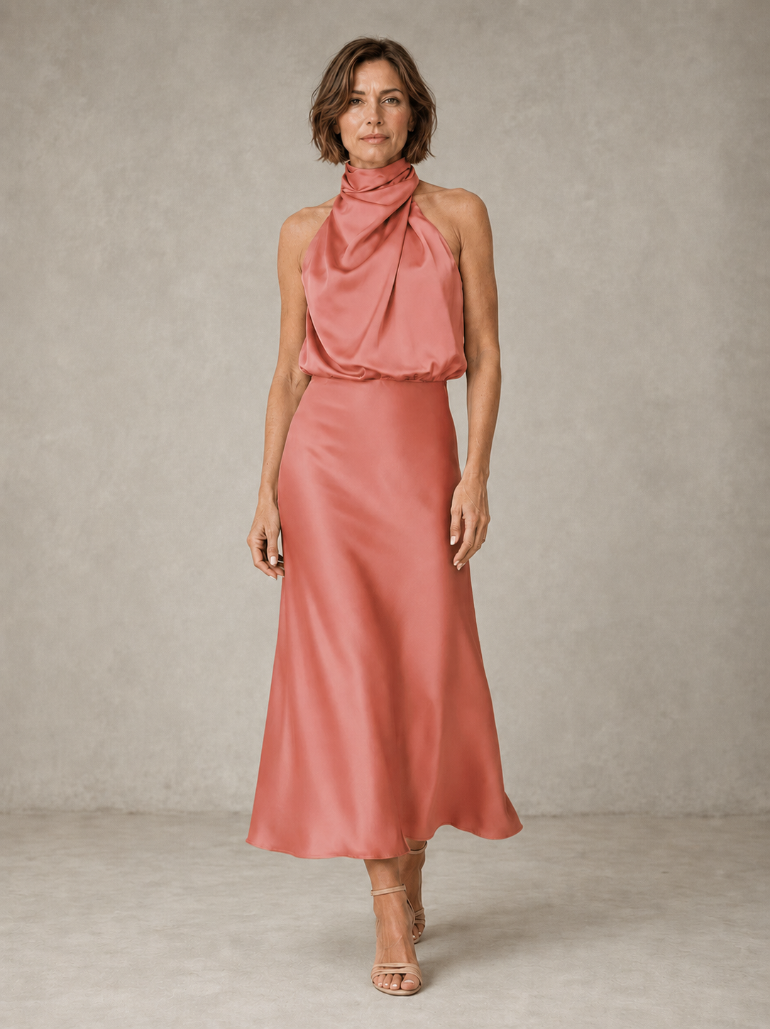 Felicia | Fluid Cowl Halter Dress