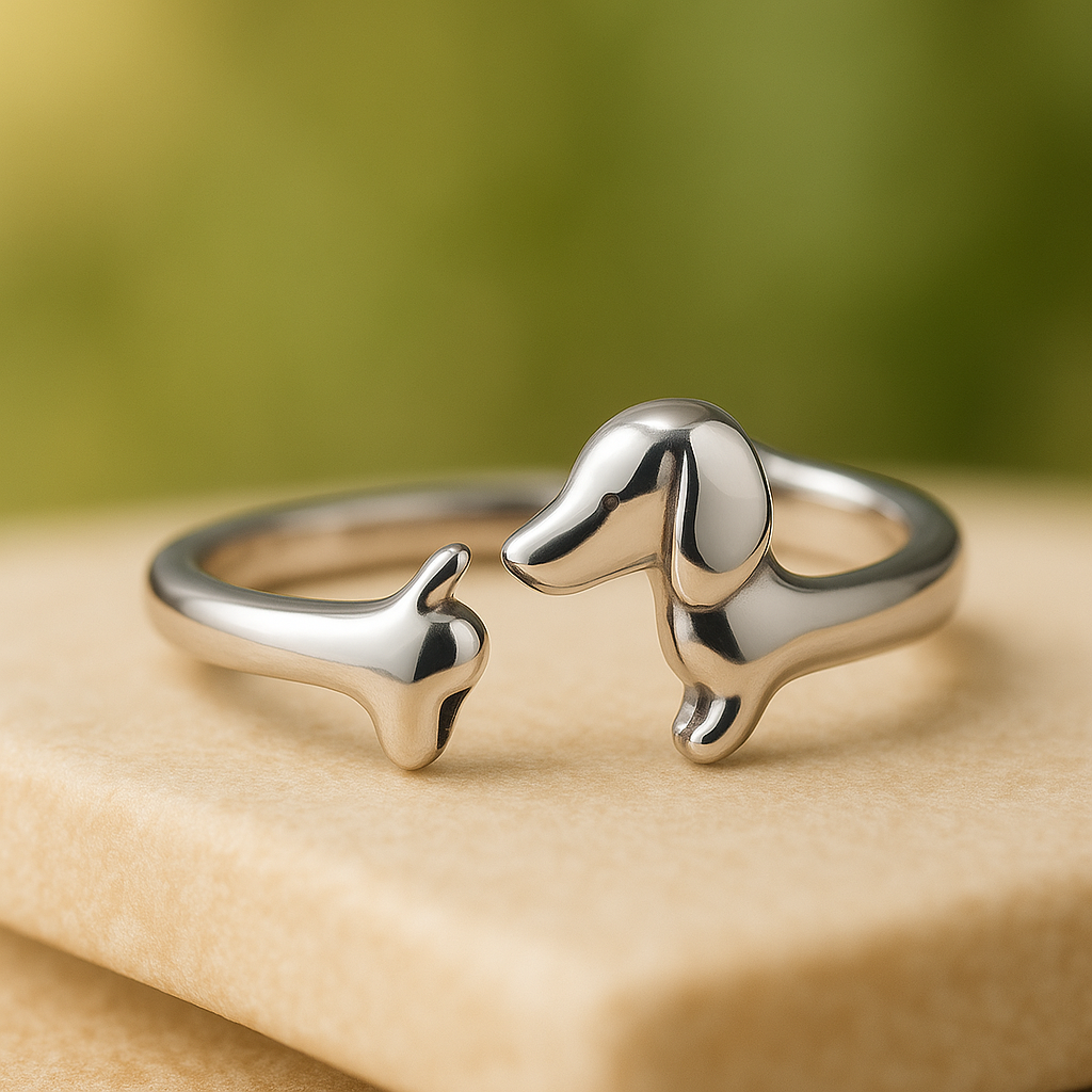 Silver Dachshund Hug Ring