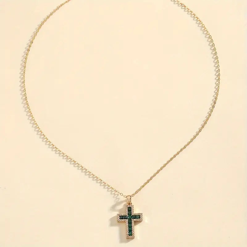 Elegant Emerald Cross Pendant Necklace