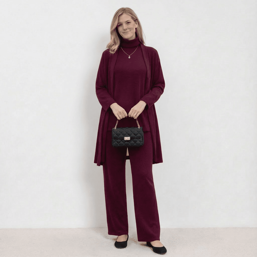 Barbara Cardigan Knit Top & Trousers Set | Refined Three-Piece Knit Co-Ord