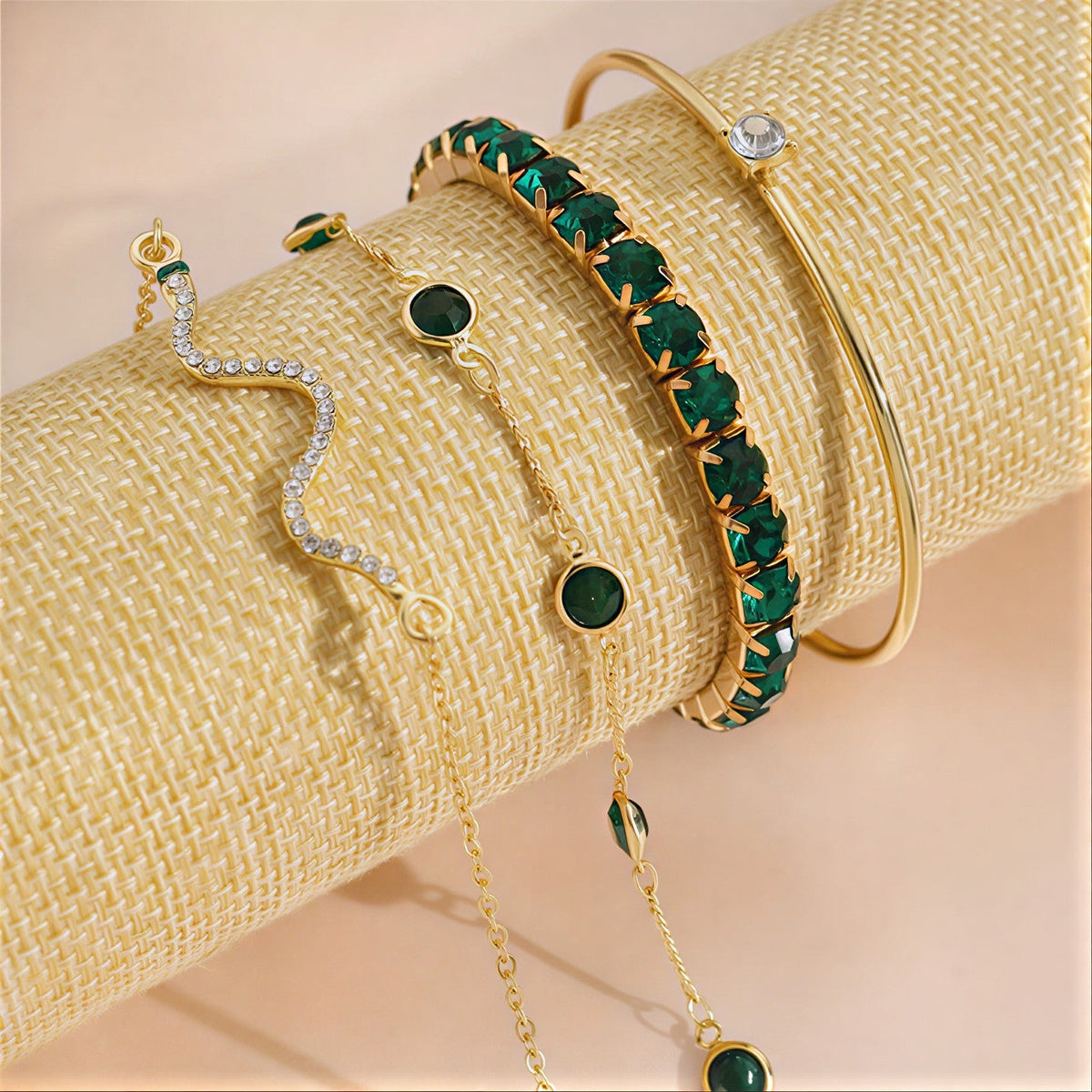 Emerald Layered Bracelet Set