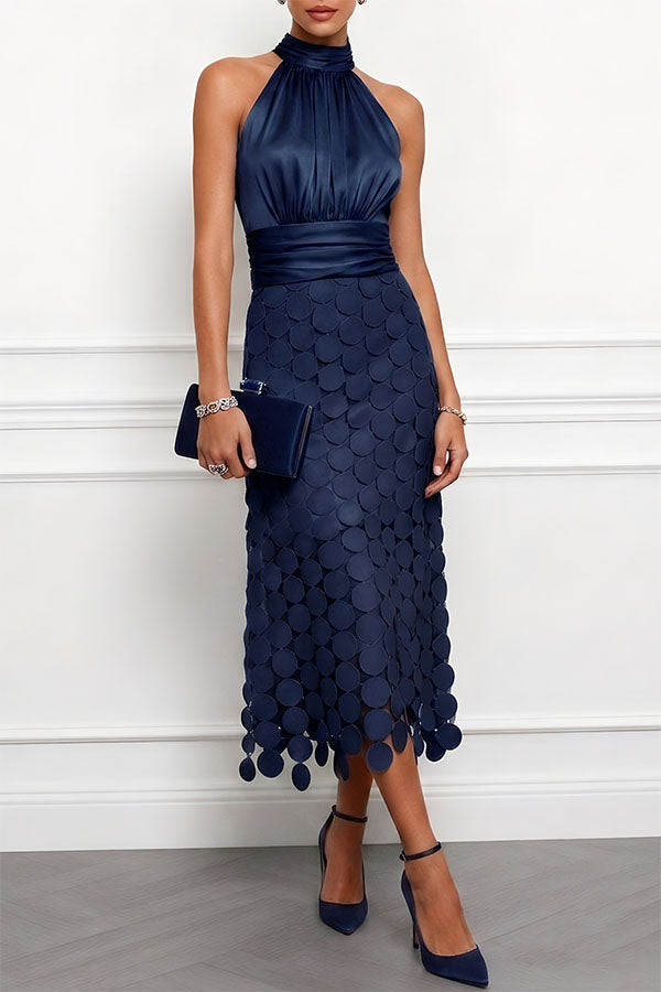 Alva | Textured Halter Occasion Midi Dress
