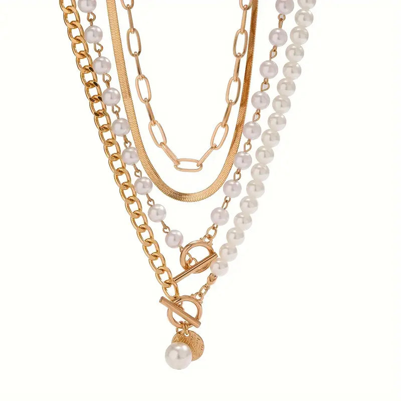 Modern Pearl Layered Necklace Set