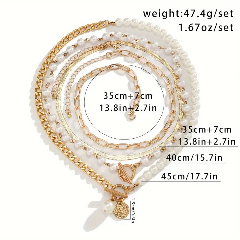 Modern Pearl Layered Necklace Set