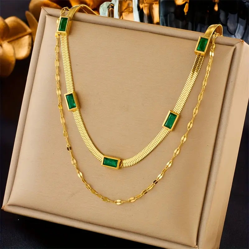 Lucia Double-Layer Emerald Necklace