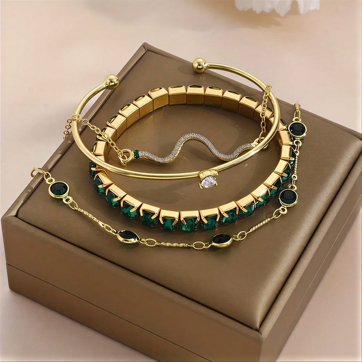 Emerald Layered Bracelet Set