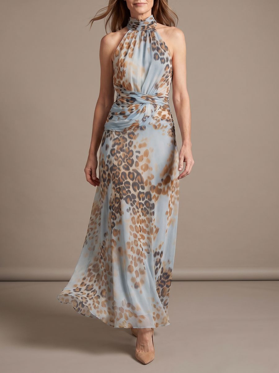 Lene | Leopard Print Halter Maxi Dress