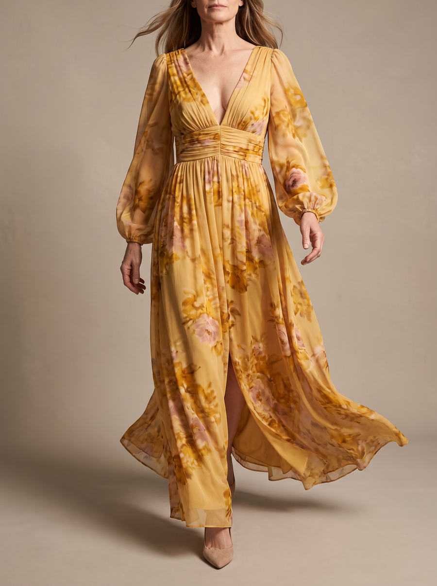 Saga | Golden Floral Maxi Dress