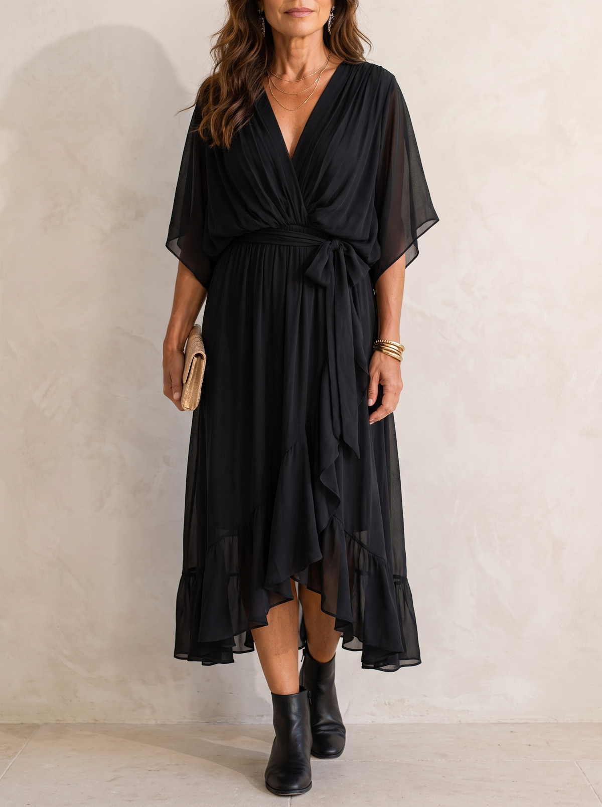 Monica | Elegant V Neck Midi Dress