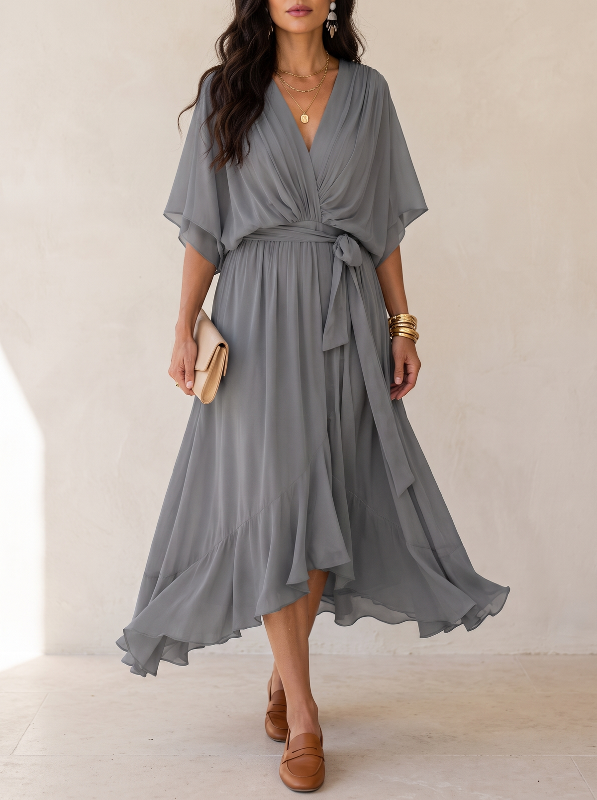 Monica | Elegant V Neck Midi Dress