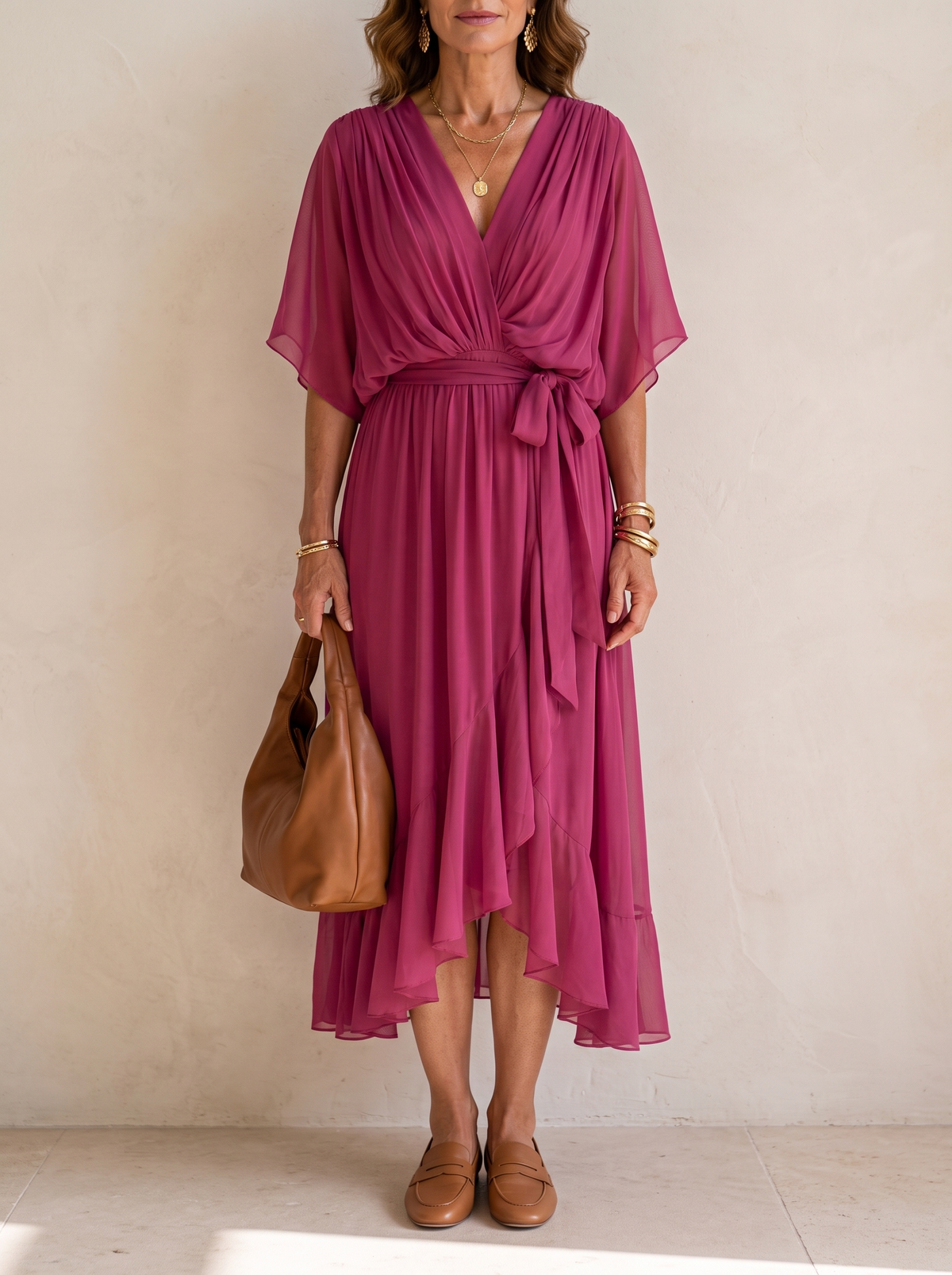 Monica | Elegant V Neck Midi Dress