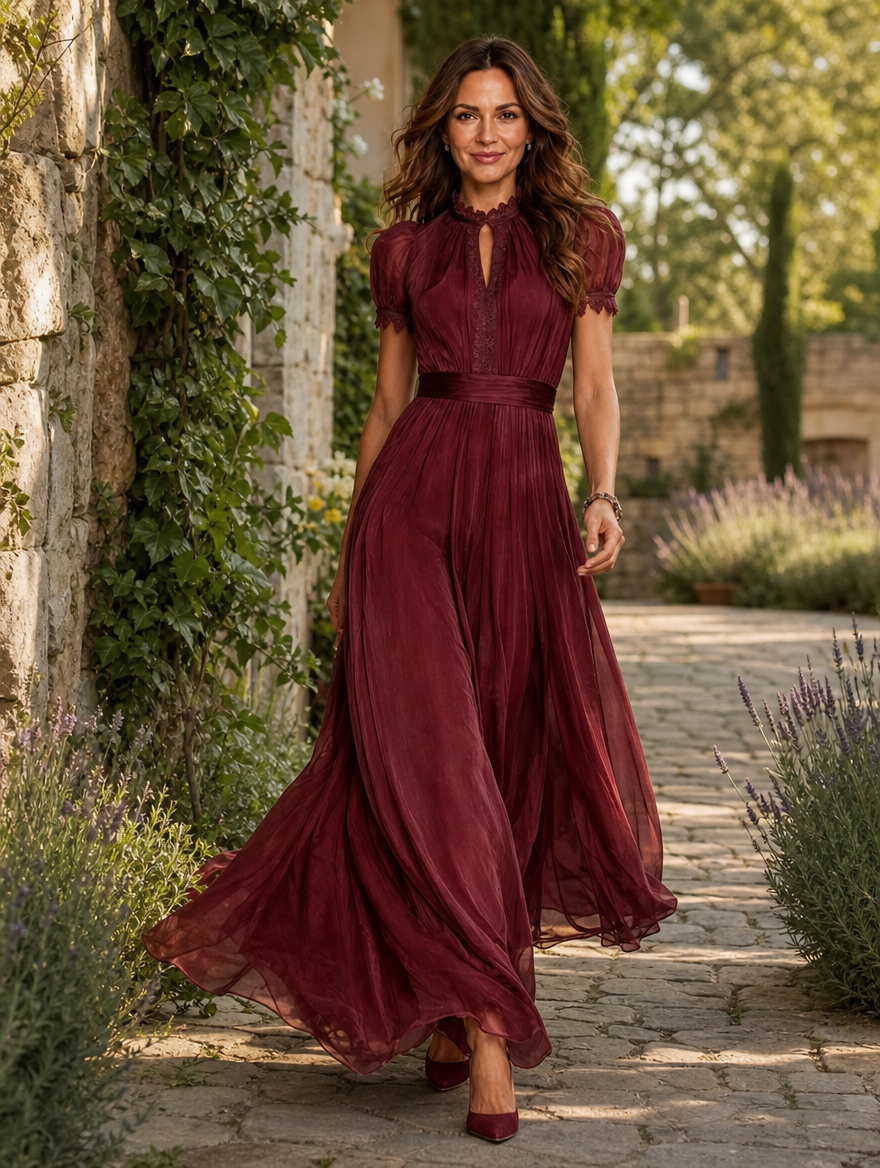 Edwina | Elegant Keyhole Neck Maxi Dress