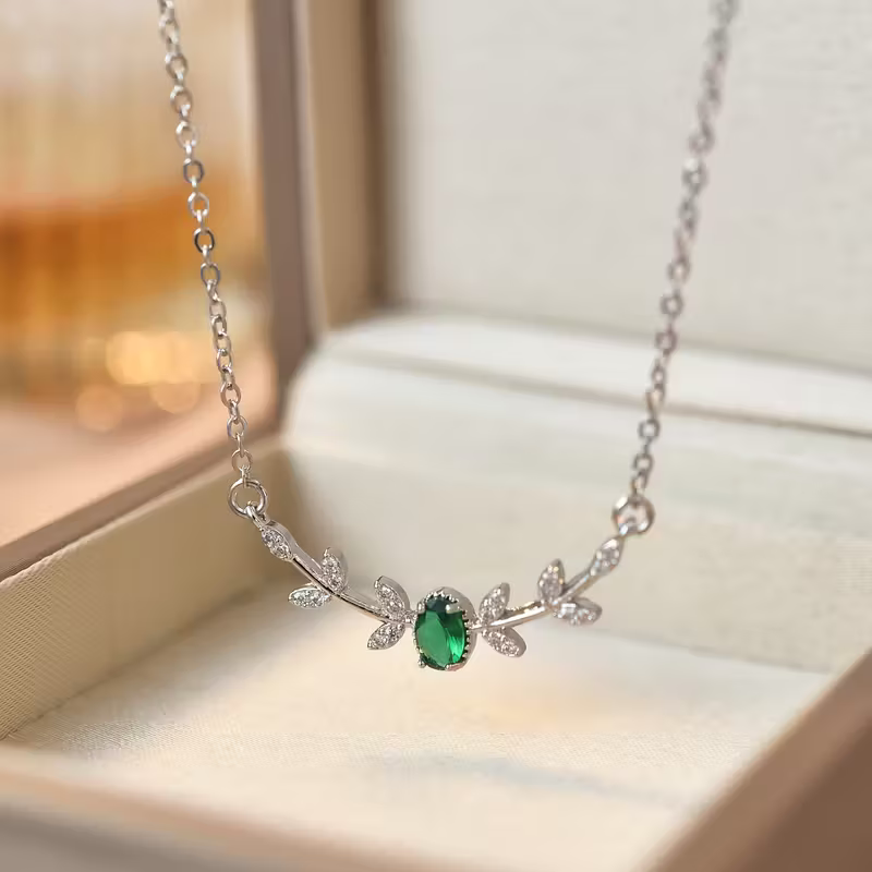 Petite Leaf Emerald Necklace