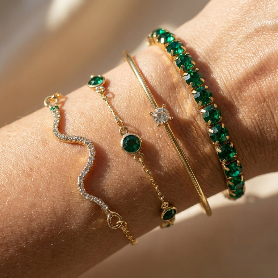 Golden Emerald Bracelet Set
